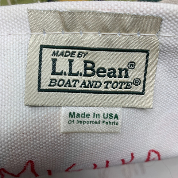 Vintage L.L. Bean Fall Foliage Boat and Tote Printed Canvas Tote Bag Made in USA - Picture 7 of 10